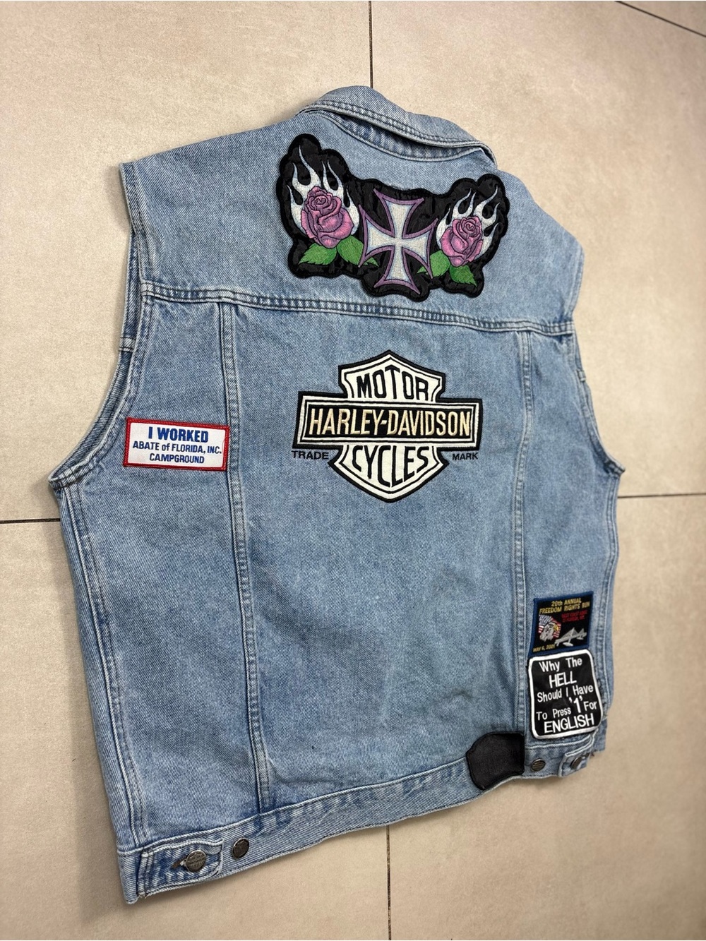 Harley-Davidson Black and Gold Eagle Patch Denim Vest
